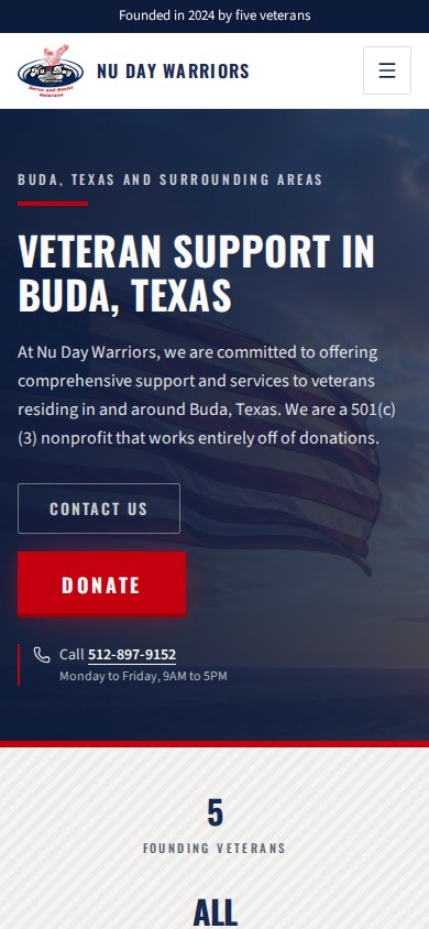 Non-profit veteran website on mobile