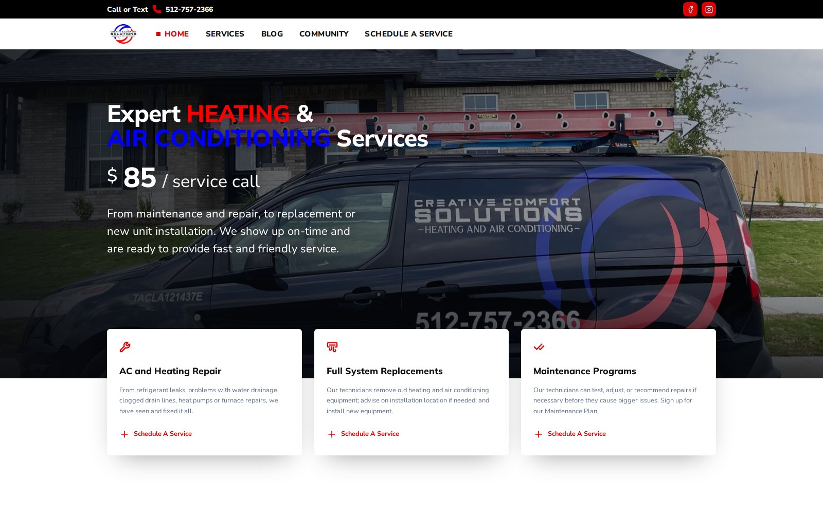 Heating and air contractor website on desktop