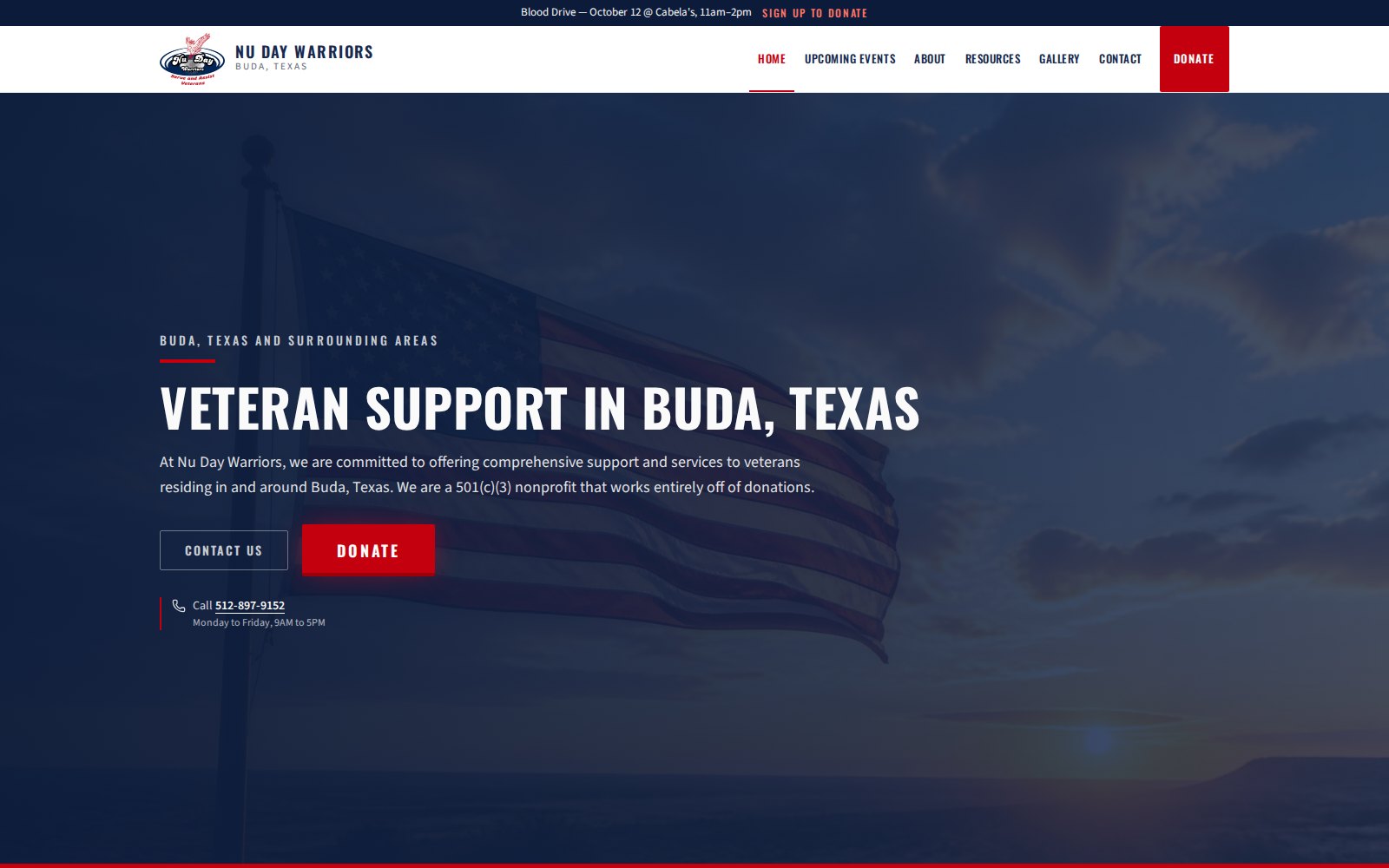 Non-profit veteran website on desktop