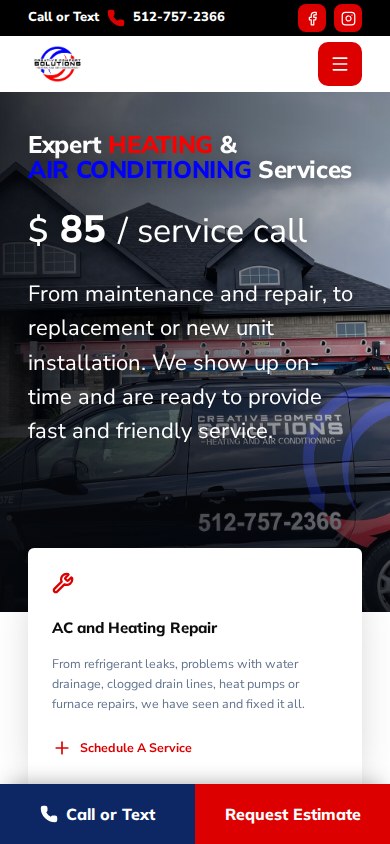 Heating and air contractor website on mobile