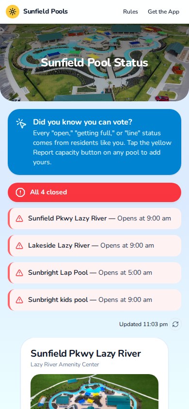 Community pool status app